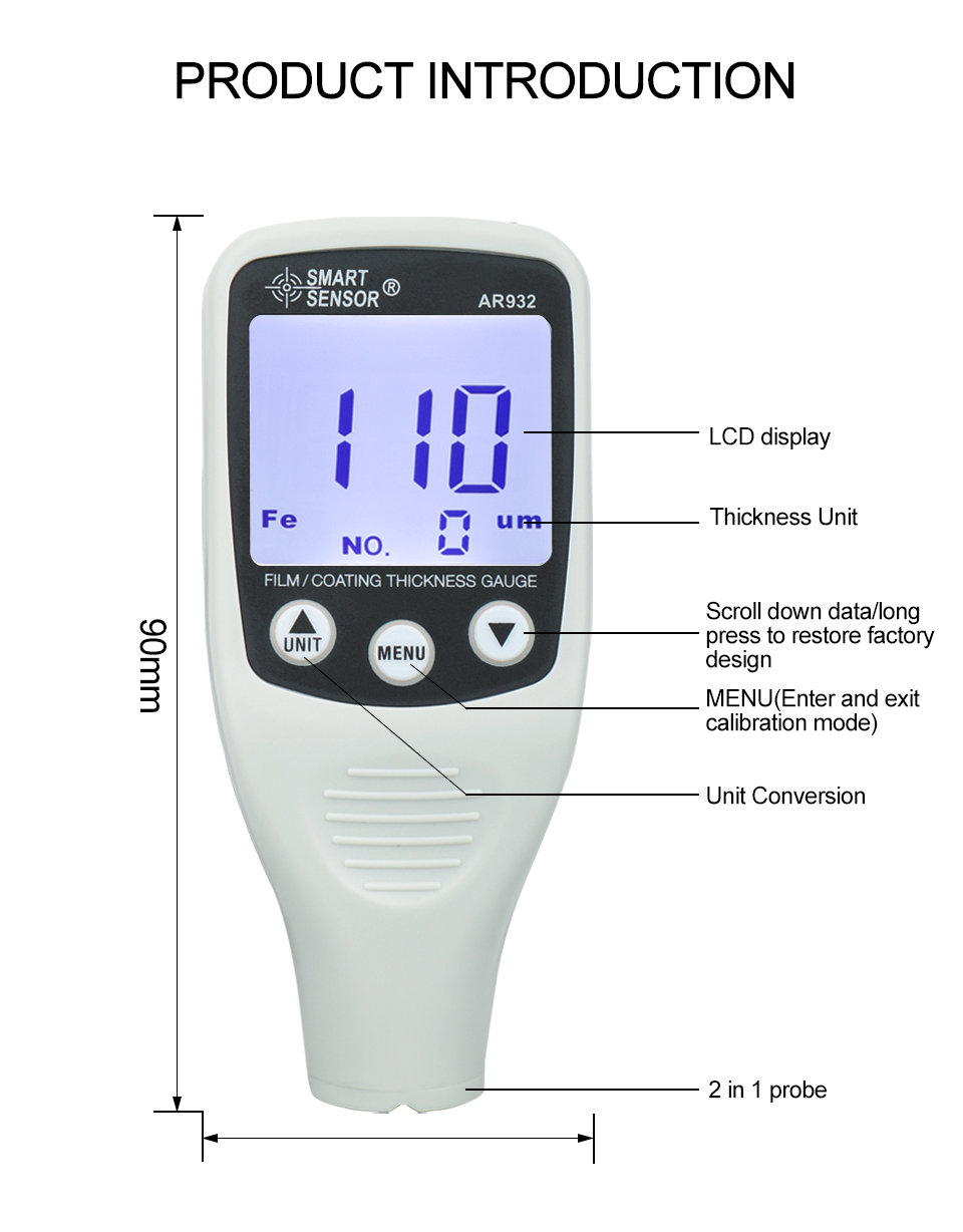 Paint Thickness Gauge - Hedao AR932 Car Paint Meter Digital